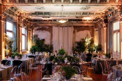 Sit down dinner configuration for a wedding- The George Ballroom